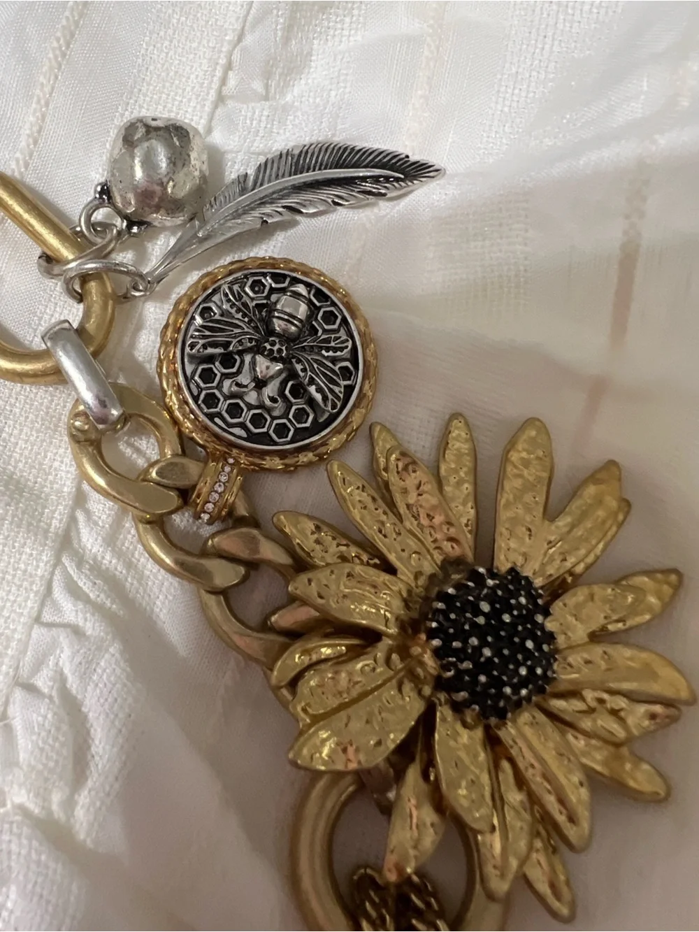 Zara Gold-Tone Mixed Charm Chain Belt with Floral Accents